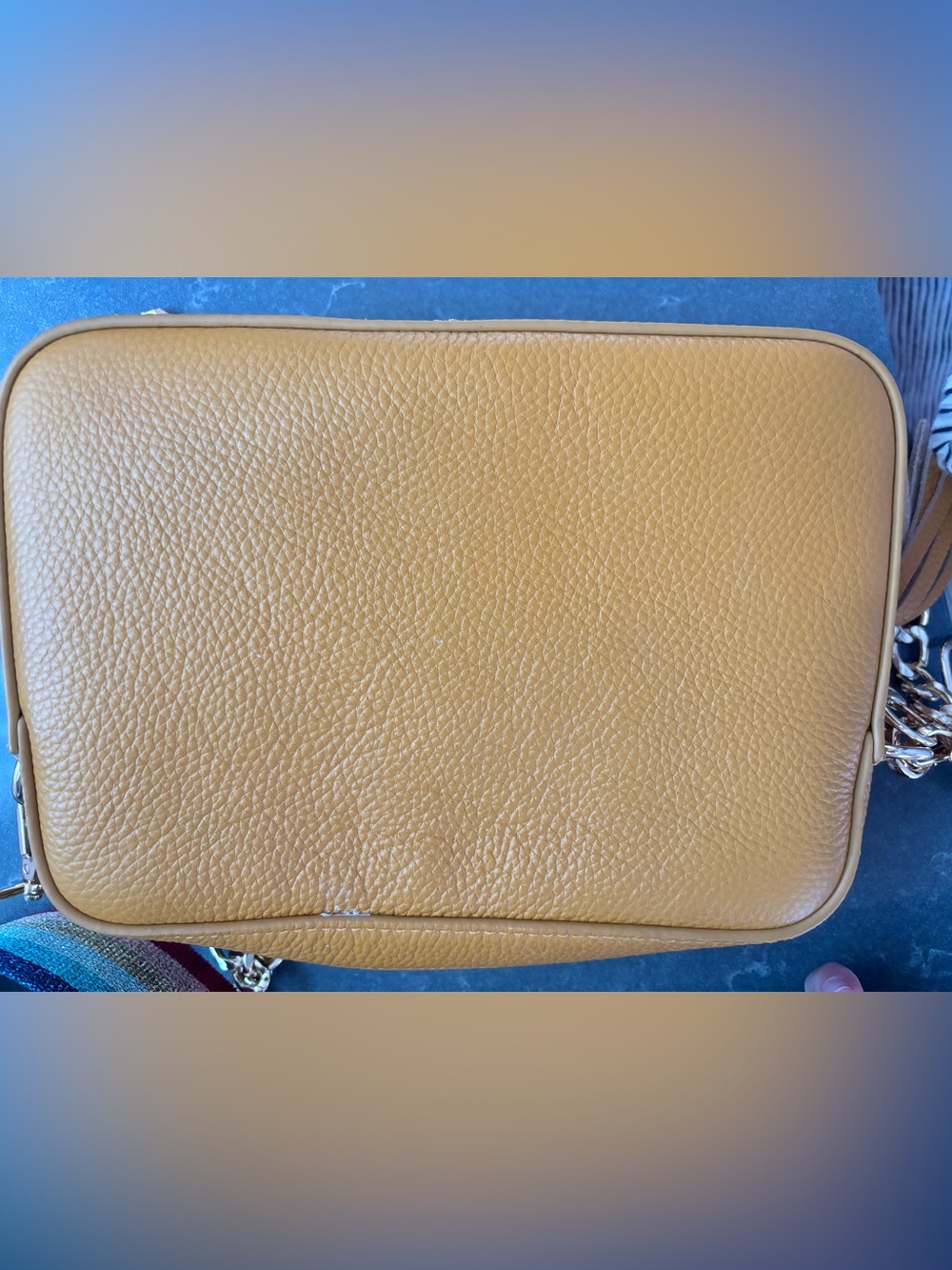 Compact Mustard Yellow Pebbled Leather Crossbody Bag with Gold Hardware - Picture 5 of 9